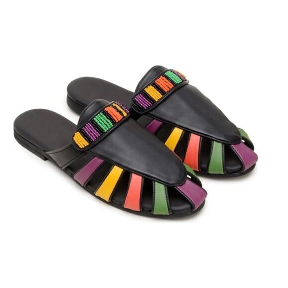 NWT FARM Rio Rainbow Beaded Vegan Mules - Size 8 - Picture 1 of 5